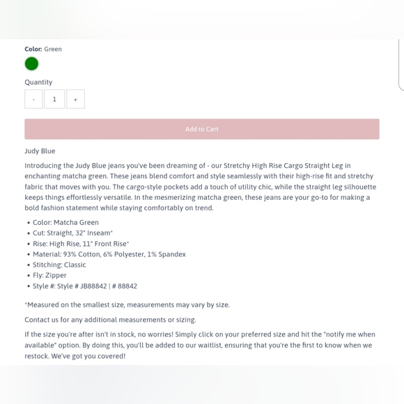 NWT JUDY BLUE VARIOUS SIZES SUPER STRETCHY GREEN CARGO JEANS - Picture 3 of 9